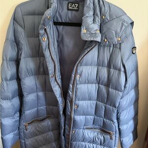 EA7 Emporio Armani Blue Puffer Coat